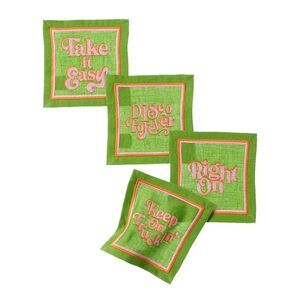 Jonathan Adler Set Of 4 Deep Thoughts Cocktail Napkins, Green
